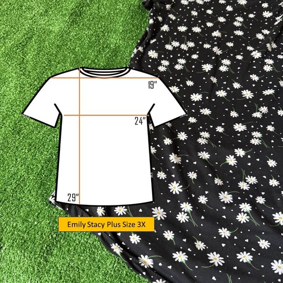 Emily Stacy Short Sleeve Round Neck Super Soft Black Floral T-Shirt Plus Size 3X - Picture 2 of 13